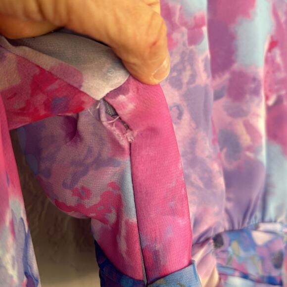 Zara Choker Chiffon Blue Pink Long Sleeve Top Ruched 70s Party Blogger Summer - Picture 8 of 8